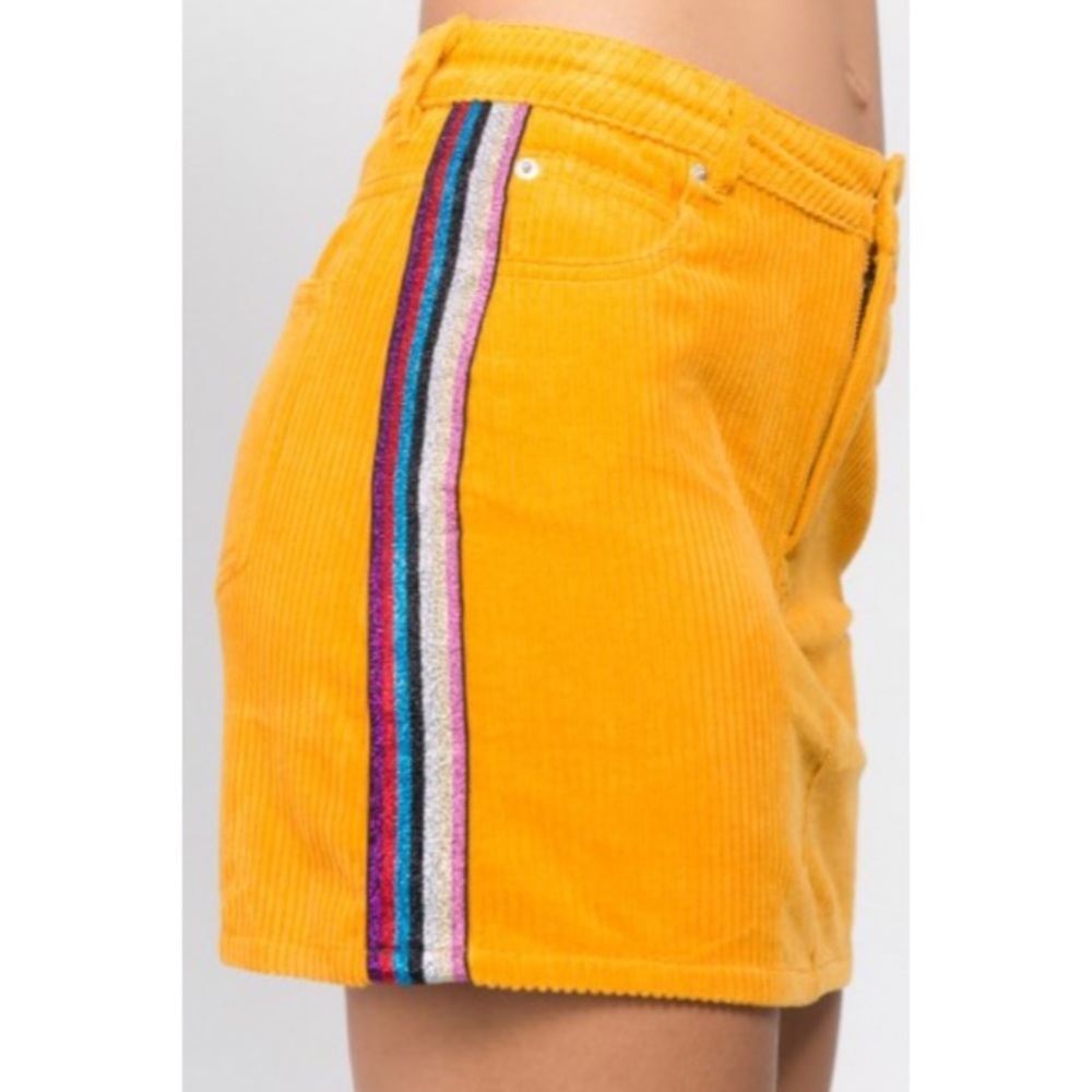 Mustard Corduroy Skirt w/ Rainbow Stripes
